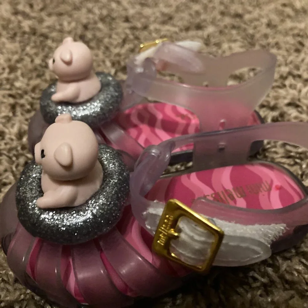 Mini Melissa Pig Jelly Sandals Infant Size 5 Clear Ankle Straps Clear Sparkly